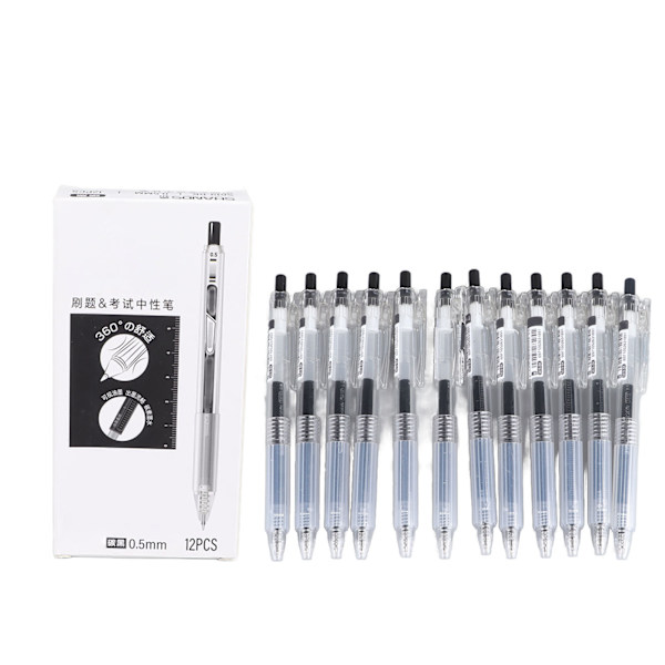 12 kpl Mustat Geelikynien Portable Fine Point Retractable Geelikynien Selkeällä Kynänpidikkeellä Opiskelijoille