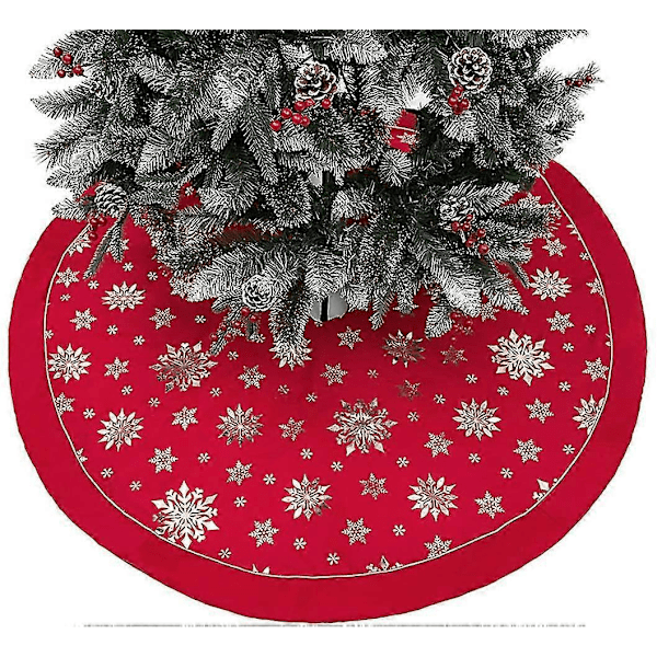 48\" Stor Julgransmatta Gyllene Snöflingor Inomhus Nordisk Stil Ljusa Färger Rustik Lyx Julkudde Festdekorationer, Röd