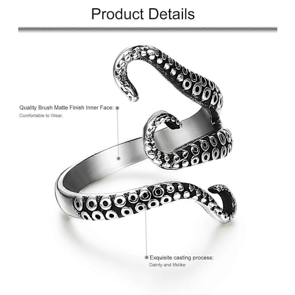 Rostfritt stål bläckfiskring herr- och dam retro ring nattverkstad punk ny bläckfiskring fläck