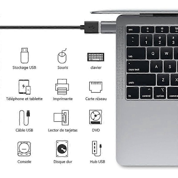 USB C - USB -sovitin (2 kpl), USB-C - USB 3.0 -sovitin, USB Type-C - USB -sovitin, Thunderbolt 3 - USB Female OTG -sovitin MacBook Air 2020:lle, iPadille