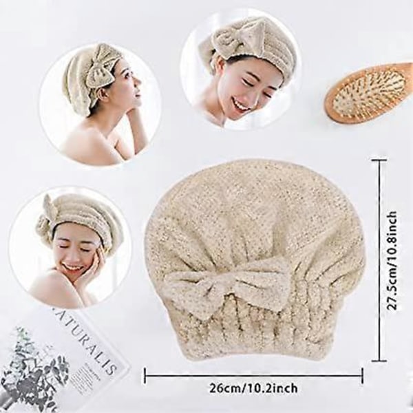 2-pack (Kaffe & Brun) Mikrofiber Hårtorkhanddukar, Superabsorberande Turban Hårhandduk Mössa, Snabbtorkande Huvudduk med Rosett Duschmössa För Lockigt, L