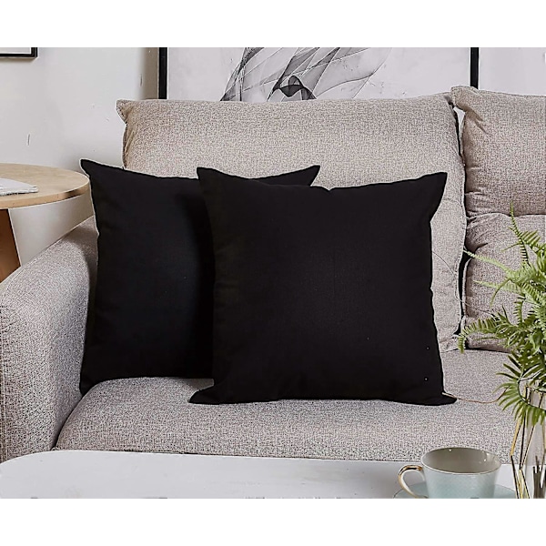 Handgjord Solid 100% Bomull Canvas Kuddfodral (x 18\" av 2, Svart)