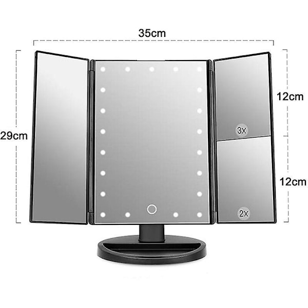 Sminkspegel med 22 LED-lampor, sminkspegel med 2X/3X förstoring, pekskärm, bärbar belyst sminkspegel 180 graders rotation