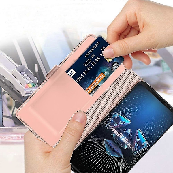 PU Læder Etui til Asus Rog Phone 5 - Visningsstativ, Kortholder Slot, Magnetisk Lukning - Flip Cover Sort