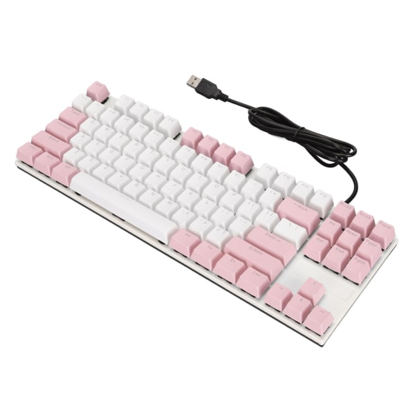 Mekanisk tastatur 87 taster Blå switch Ergonomisk multifarvet baggrundslys Design Gaming-tastatur til gamere maskinskrivere Pink White