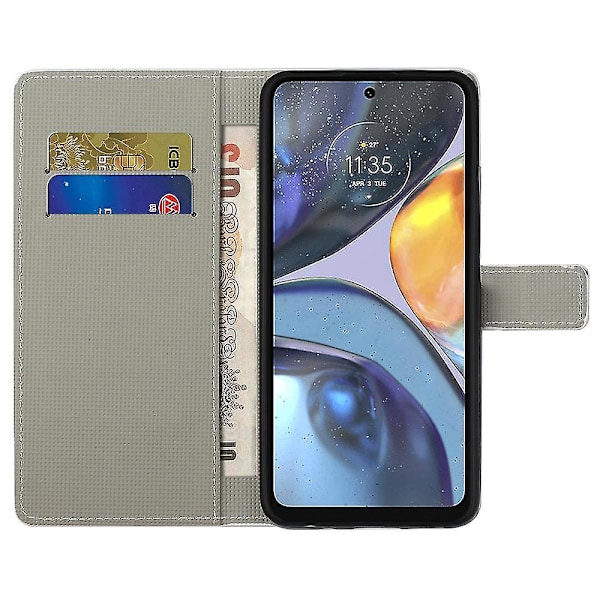 Kompatibelt Motorola Moto G22 Mönstertryck PU Läder Plånboksfodral Flip Ställ Telefonskal - Grön Uggla-1