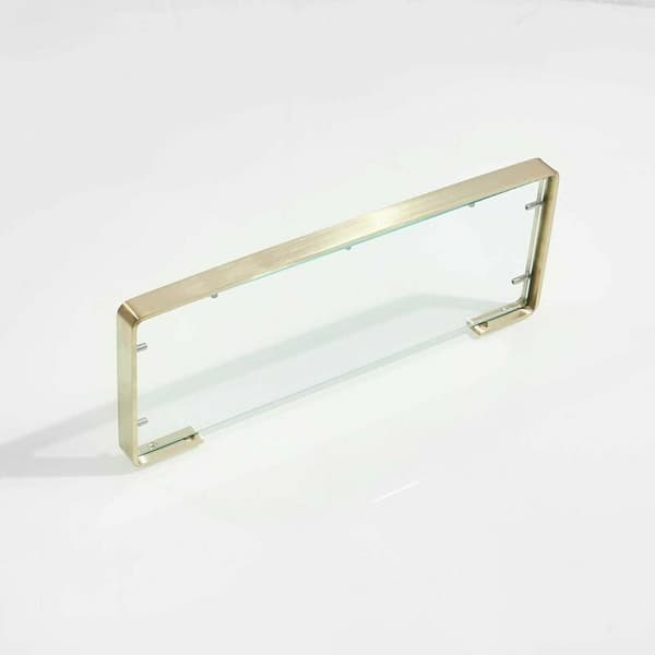 GROOFOO-304 badeværelseshylde i rustfrit stål, badeværelseshylde i glas, mat guld A35 cm