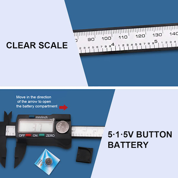 Digital skjutmått 0-6 tum/0-150 mm omvandling med stor LCD-skärm Plast Elektronisk skjutmått Mätverktyg