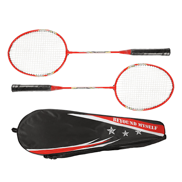 LEIJIAER Badminton Racket Set of 2 Player Iron Alloy Professional Training Replacement Equipment Red