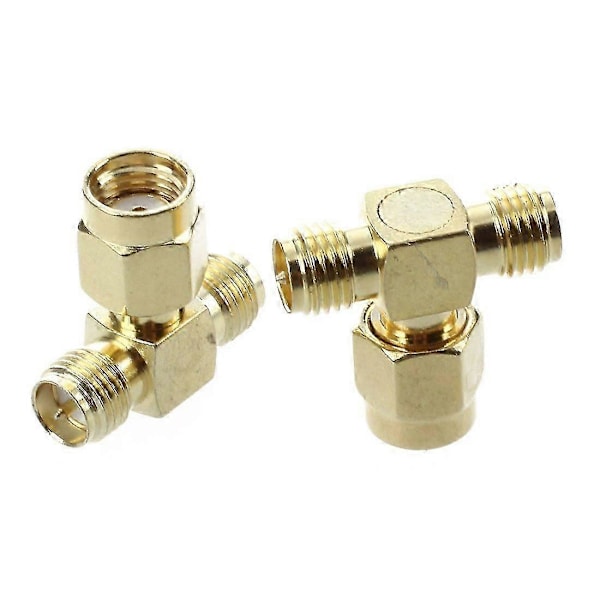 2 stk. RP SMA Han til To RP SMA Hun Triple T RF Adapter Konnektor 3-vejs Splitter