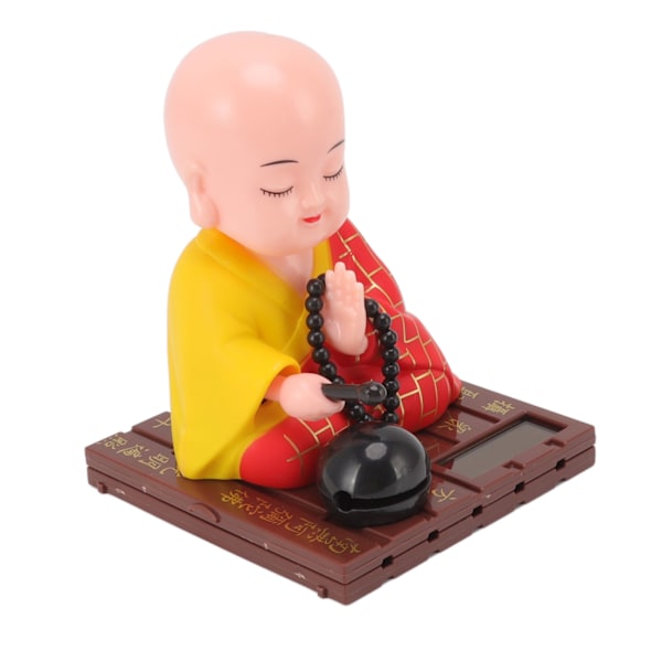 Liten buddhistisk munk solornament, lysenergisensor, automatisk nikkende, bankende munkdekorasjon for kontor, hjem, bil, gave, rød