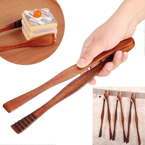 Brödtång i trä Bambu Grilltång Små Serveringstänger Grilltång Bambu Matlagningstång Handgjord Trätång för Kök Matlagning, Camping, Gri