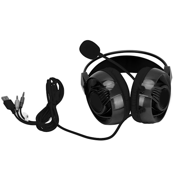 Gaming Headset Kabelanslutna Bekväma multifunktionella flerfärgade RGB-hörlurar med rundstrålande mikrofon Svart