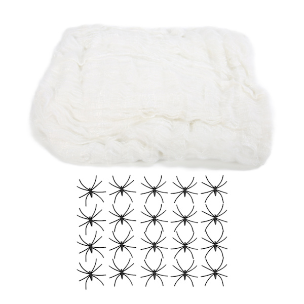 200 g Halloween Stretch Spindelnät Inomhus Utomhus Spöklika Spider Spindelnät med 40st falska spindlar festdekorationer