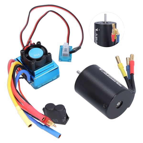 3650 4300KV 4P Børsteløs Motor + 60A Børsteløs ESC Sett for 1/10 Fjernstyrt Bil