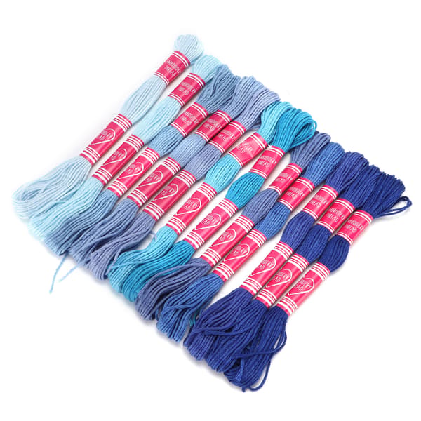 12 stk. broderitråd med gradient lyse farver i polyester til broderielskeres gruppe-håndarbejde (blå serie)