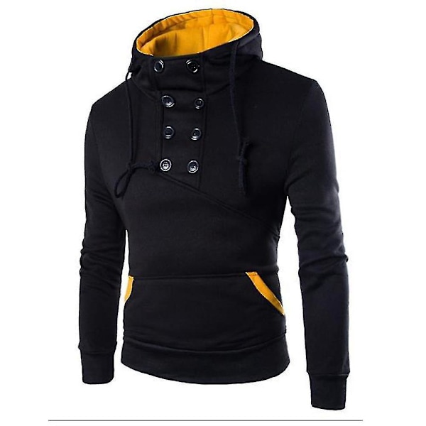 Double Breasted Sports Hooded Sweatshirt for Men M Black