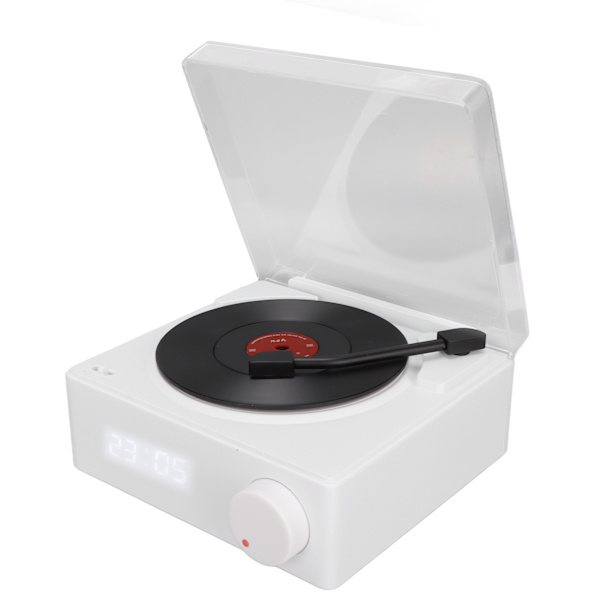 X11 Bluetooth Väckarklocka högtalare 360 ​​graders stereoljud Retro Roterande Vinylskiva Väckarklocka Högtalare DC 5V1A Vit