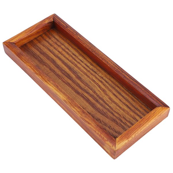 Rektangulär träbricka serveringsbricka tallrik snacks matförvaringsfat för hotell hem (20*8cm)