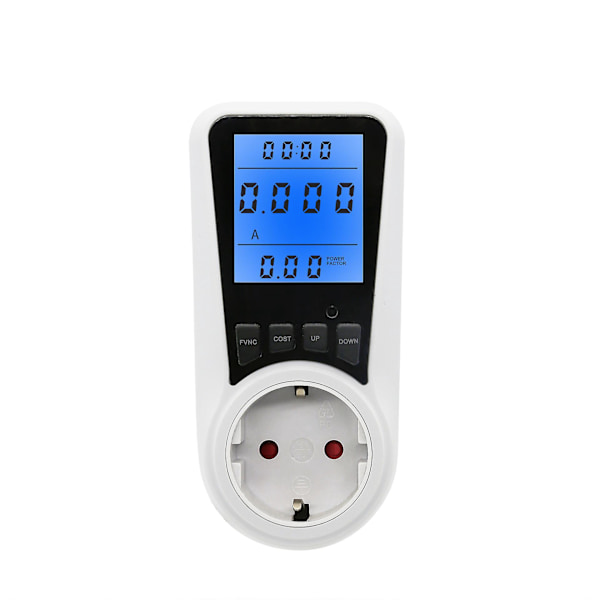 Effektmätare Uttag Energimätare, Strömförbrukning med 7 Övervakningslägen, Bakgrundsbelyst LCD-display