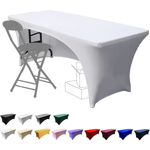 Hvite-1,8 m Stretch Duker for Rektangulære Bord med Åpen Bakside, Rektangulære Spandex Duker for Utebord, Kjøkken, Skjønnhetsarrangement Dekor