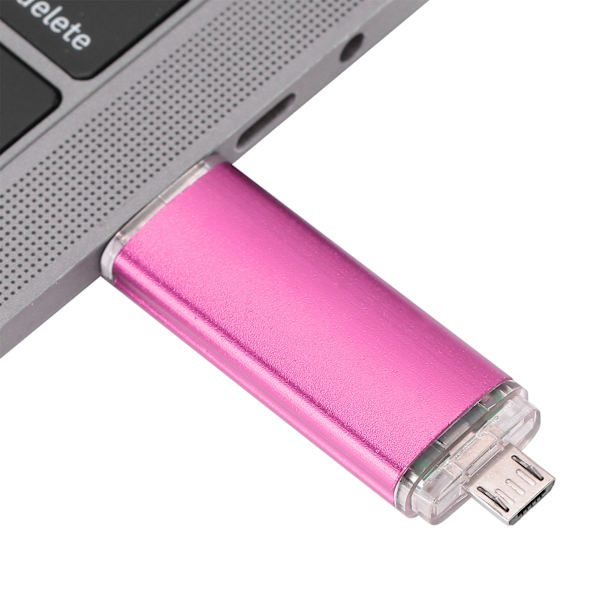 2 i 1 USB-minne USB OTG-disk med hög kapacitet Externt datalagringsminne Minneskort Rosröd 128 GB