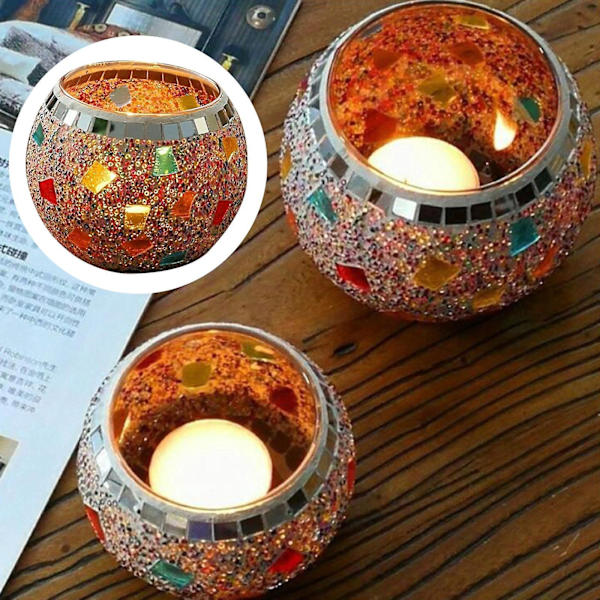 Mosaik Glas Ljusstake Bords Tealight Hållare Bröllopsfest Heminredning Färgrik