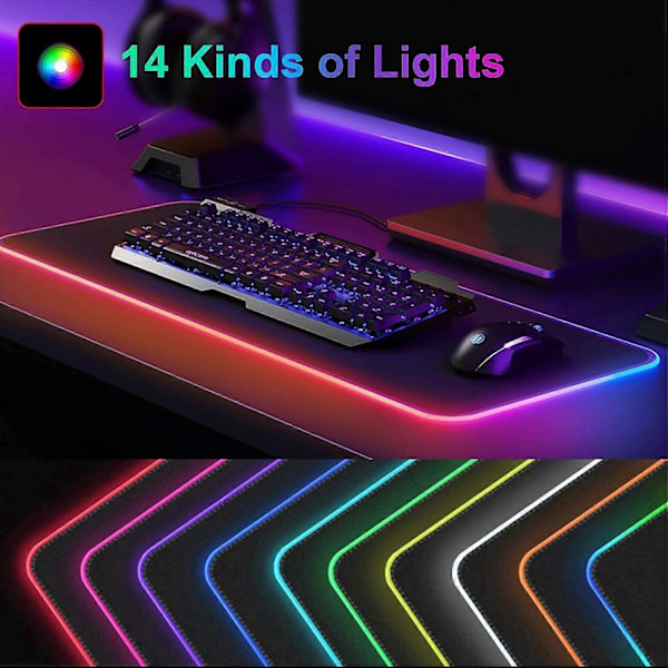 Utökad Chroma Gaming Musmatta: Flerfärgad RGB-belysning, Svart