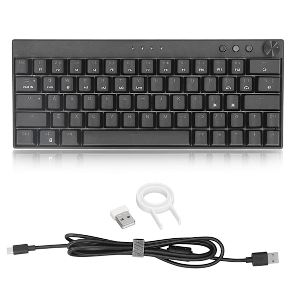3 moduser trådløst mekanisk tastatur 64 taster trådløst 2.4G Type C kablet N Key Rollover sort mekanisk tastatur med knott RGB sort bryter