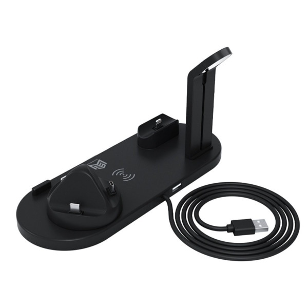 4 i 1 trådløs lader Rask trådløs ladestativ Brakettstøtte for IPhone 14 for Iwatch for IOS ørepropper svart