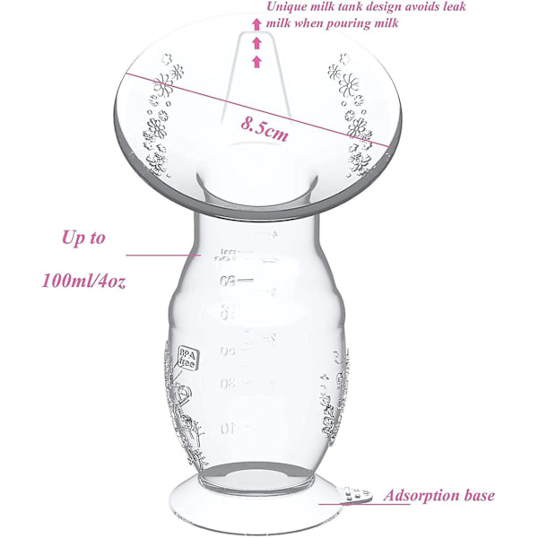 Silikon manuell bröstpump - BPA-fri, handsfree, 100 ml kapacitet, mjölkuppsamling