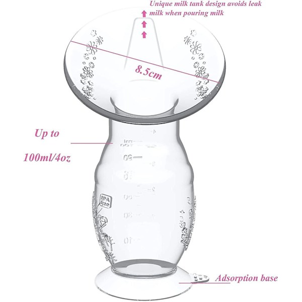 Silikoninen käsikäyttöinen rintapumppu - BPA-vapaa, kädet vapaana, 100 ml tilavuus, maidonkeräys