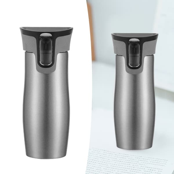 450ML Dubbellager Rostfritt Stål Isolerad Vattenkopp 1 Klick Drick Vakuumisolerad Flaska Silver