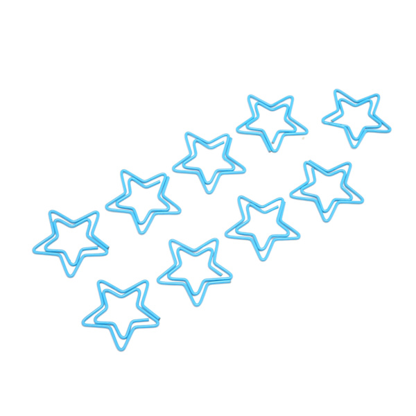 100 stk. stjerneformede papirclips med plating-proces, rustfri, praktiske, metalliske papirclips til kontor, blå