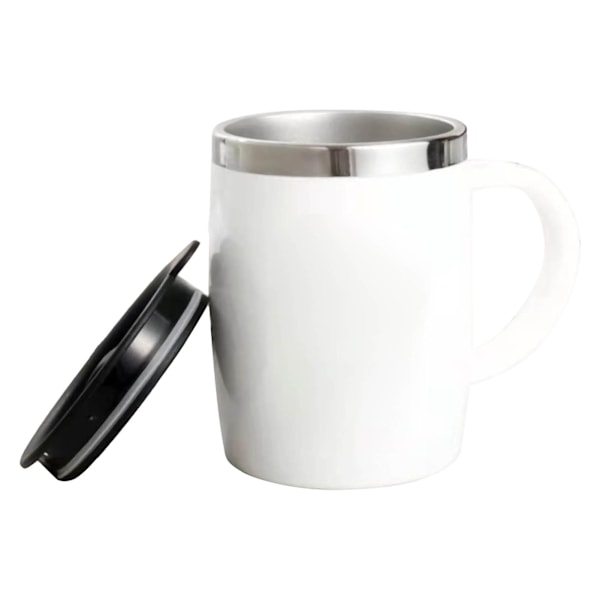 304 Rostfritt stål Kaffe Mugg med lock Söt Droppresistent Drickmugg för Kontor Hem Vit 420ml