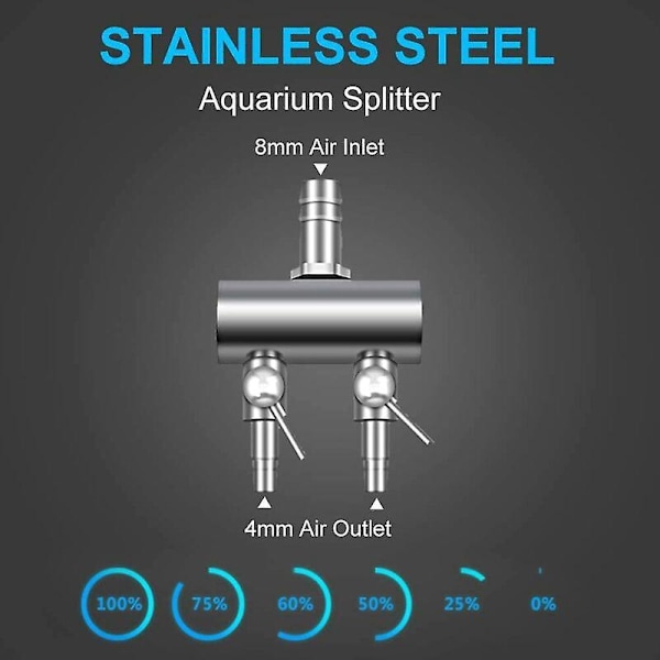 Akvarium Luftstrøm Splitter Fisketank Luftkontrollventil Rustfritt Stål Akvarium Oksygenfordeler Fisketank Luftpumpe Tilbehør (2 Veis)