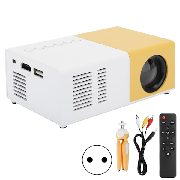 J9 Mini kannettava projektori LED-kotiteatteri Videomediasoitin Projektori telineellä 100-240V Valkoinen Keltainen EU-pistoke