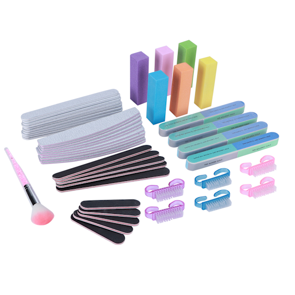 47 st Nail File Nail Art Slipning Polering Buffer Strip Dammborste Set Manikyrverktyg