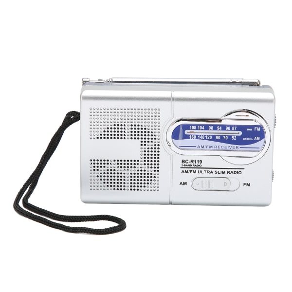 Bärbar fickradio AM/FM Multifunktionell Klassisk Silvergrå Batteridriven Radio för Hem Vandring Cykling Resor