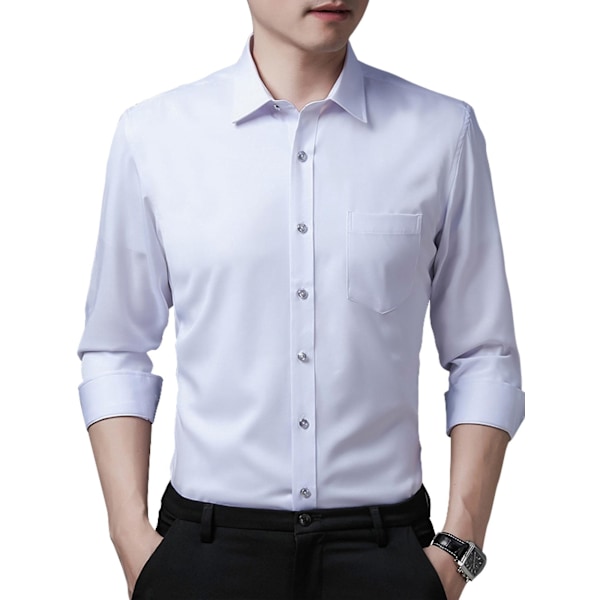 Vit skjorta för män, casual slim fit, långärmad