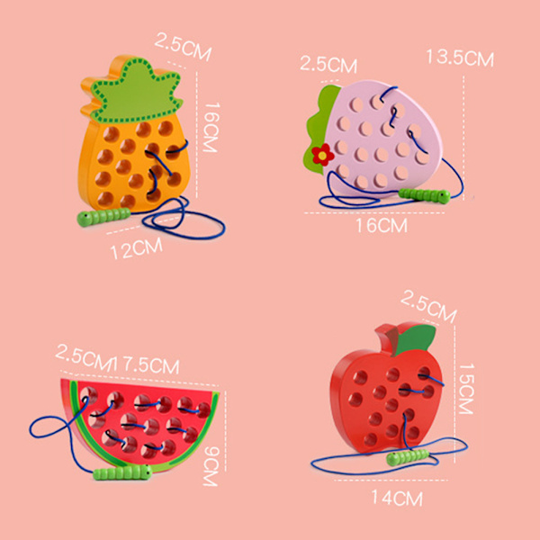 Træsnøring Legetøj Trådning Frugt Orm Spis Æble Jordbær Ananas Vandmelon Børn Uddannelsesmæssige Baby Legetøj