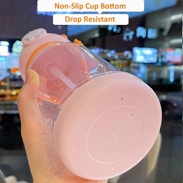 Drikkeflaske for barn, 600ml Kawaii Bjørn Plastkopp Barneflasker Sportsdrikkeflaske for Skole Barnehage Reise