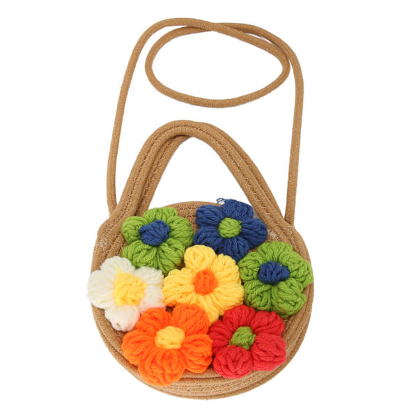 Blomsterhalm Strandveske for Kvinner Søt Mote Stor Kapasitet Halm Skulder Bag for Sommer Utendørs Khaki
