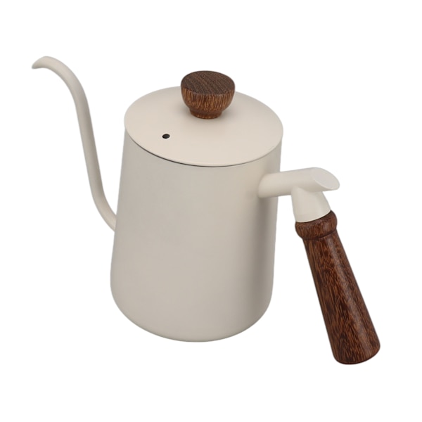 600 ml gåshals kaffekanna 304 rostfritt stål lång pipkanna trähandtag häll över kaffekanna tekanna vit