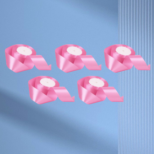 5 rullar enfärgat sidenband 4 cm dubbelsidigt satinband för DIY-hantverk presentförpackning djuprosa