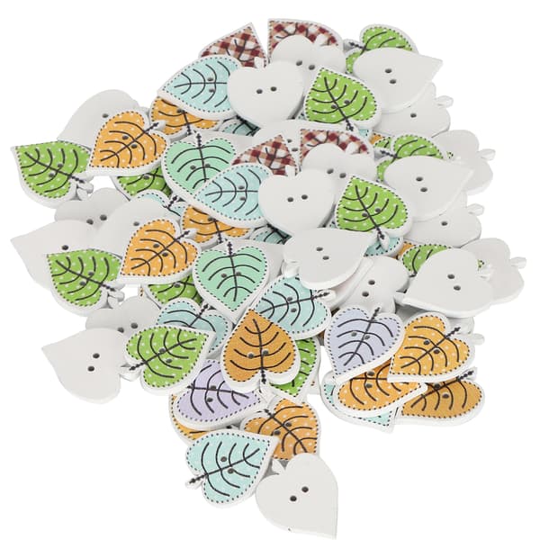 100 stk. bladformede malingsknapper, blandede trehåndverksknapper, assorterte bulkknapper for DIY