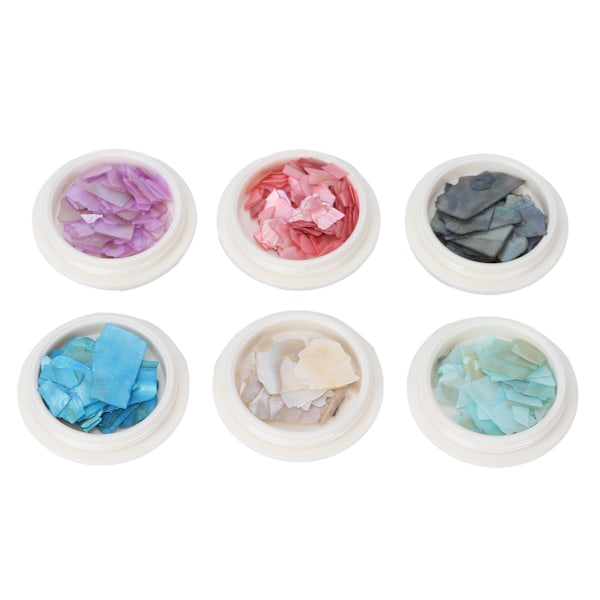 6 bokser/sett med fasjonable negleskallskiver DIY skinnende glitter manikyrdekorasjonstilbehør