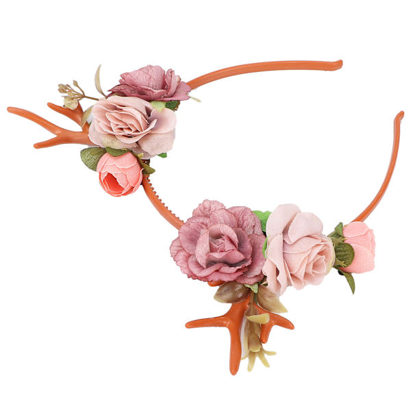 Fashionabla blomsterrenhorn Pannband Blommor kranskrona för fest Cosplay bröllop julMörk rosa