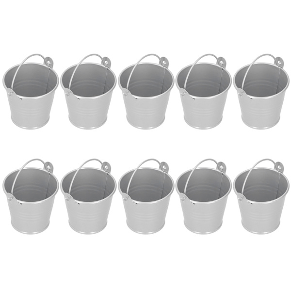 10 st Mini-blomkruka i metall för suckulenter, liten metallhink för inomhus- och utomhusdekoration, silver, 4 x 5,5 x 6 cm