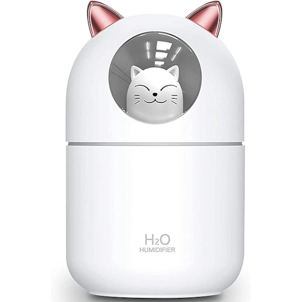 Sød Kat Cool Mist Luftfugter til Hjemmet, Kat Natlampe, Ren Babyværelse Essentiel, Støjsvag Drift Let at Rengøre, Hvid